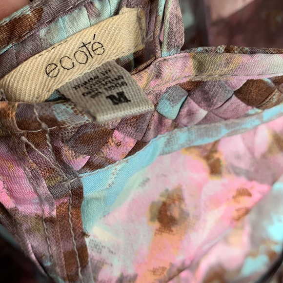 Ecote Abstract Floral Pink and Blue Sundress Pleats, Tie-waist, Pockets! - Picture 9 of 11